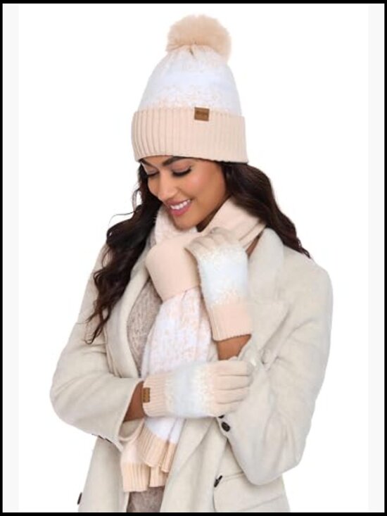 Winter Beanie Hat Touchscreen Gloves Long Scarf 3 Set Fleece  display picture 2